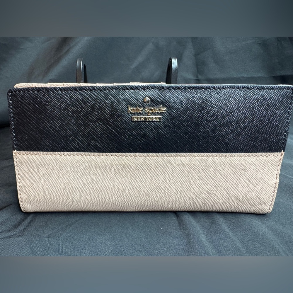 kate spade Two-Tone Black and Taupe Saffiano Wallet